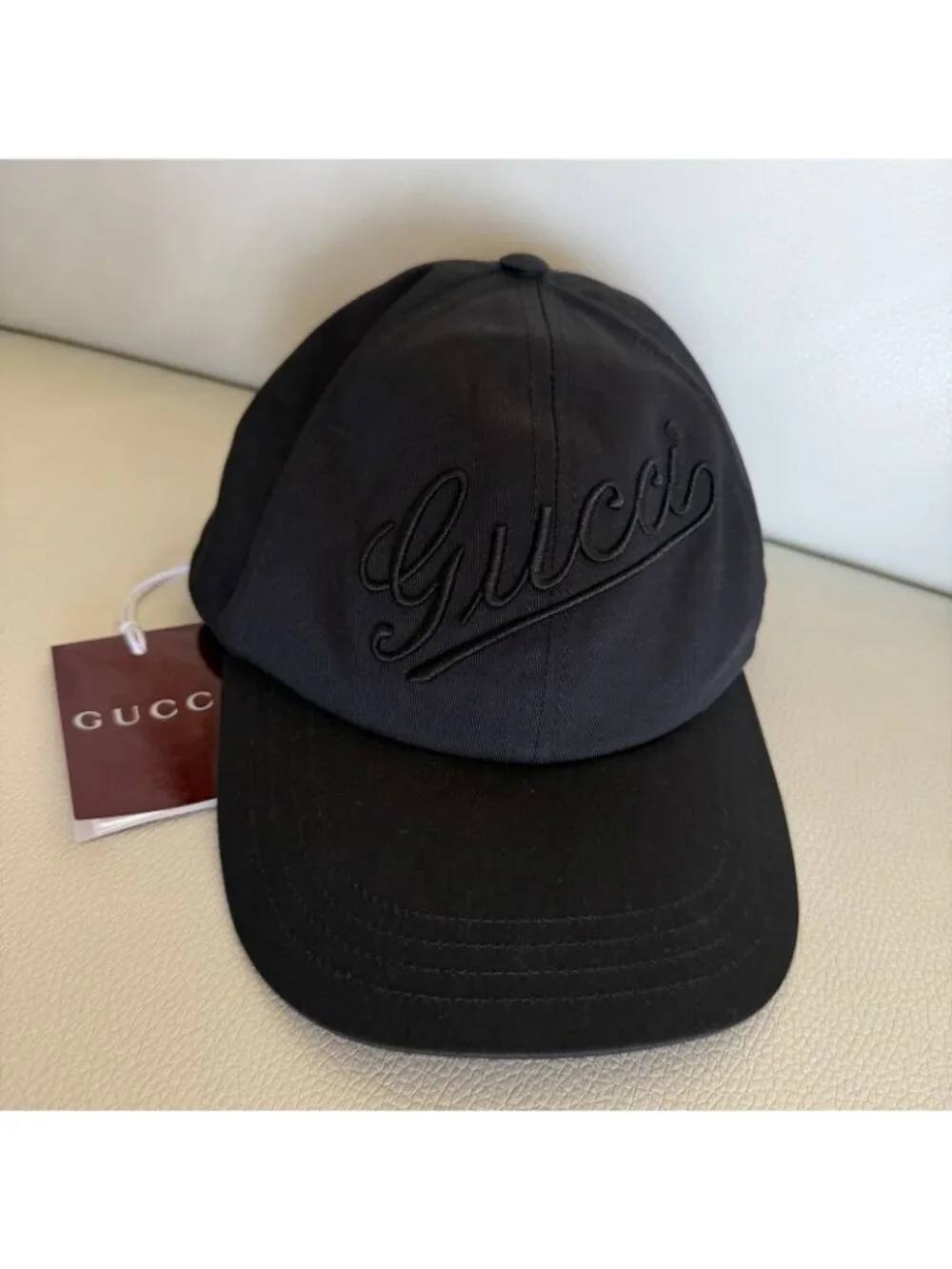 Gucci Black Embroidered Logo Cotton Baseball Cap Medium Italy